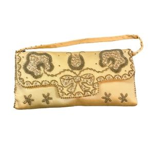 Beaded Clutch Bon Soir Beaded Evening Bag Purse Hand Made Japan Yellow